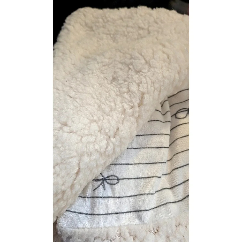 Nicole Miller Pink White Micro Mink Stripe Sherpa Baby Blanket - NEW